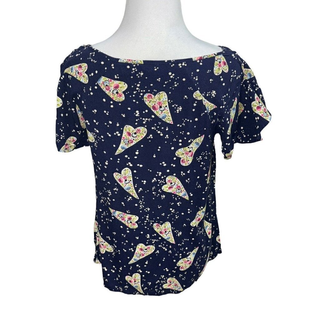 Anthropologie Odille Women's Size 2 A-Line Top Ruffle Sleeves Floral Heart Print - Picture 5 of 6